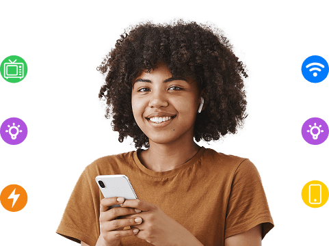 Smilling woman on phone apps